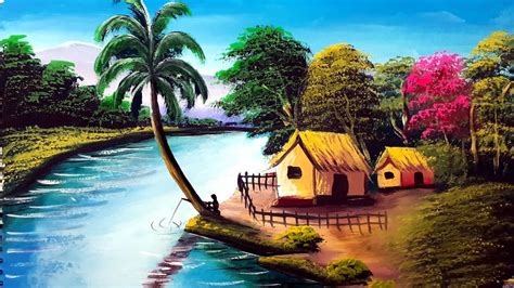 easy village painting|indian village landscape painting.